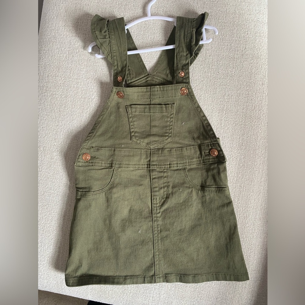 BCBG Olive Green Cotton Overall Dress for Kids